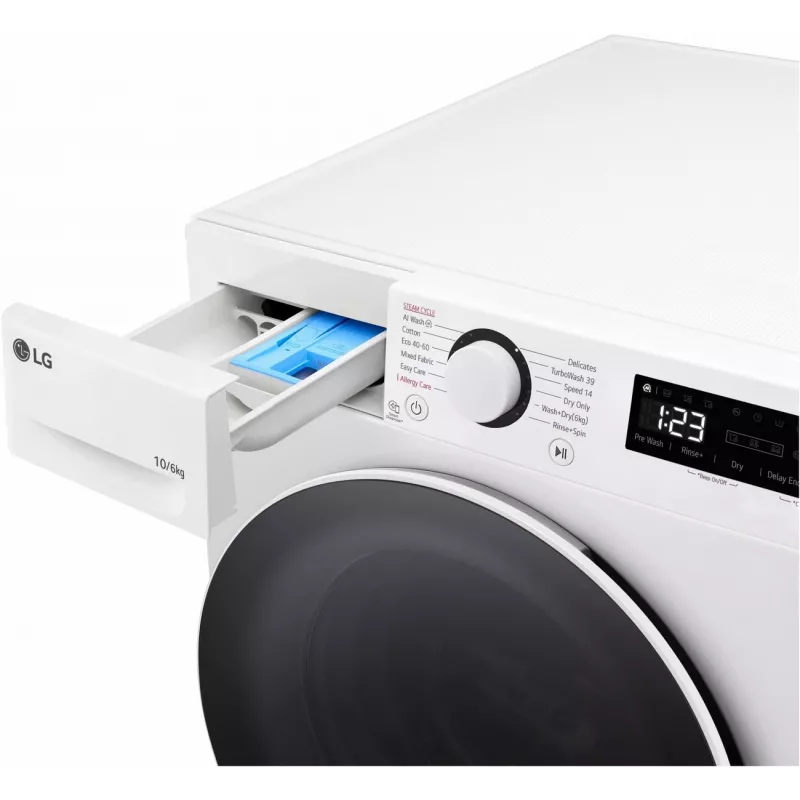LG F4DR510S0W skalbimo mašina-džiovyklė 10 kg 1400 aps./min. balta