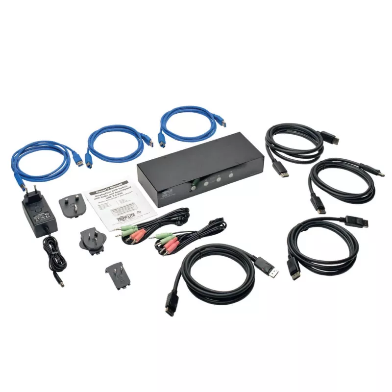 EATON TRIPPLITE 4 prievadų DisplayPort KVM jungiklis su garso kabeliais ir USB 3.0 SuperSpeed šakotuvu (B004-DPUA4-K)