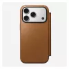 „Folio“ telefono dėklas „Nomad Modern Leather Folio“, skirtas „iPhone 17 Pro“, oda + aliuminis, 6,3 colio (16 cm), rusvai ruda, 3 kortelių kišenės
