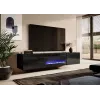 TV spintelė Cama Meble SLIDE 200K su elektriniu židiniu 200×40×37 cm blizgi juoda, MDF durelės, medžio drožlių plokštės korpusas