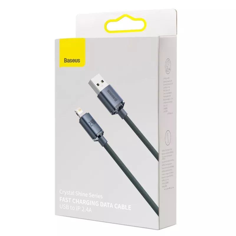 Baseus Crystal Shine laidas USB į Lightning, 2,4A, 2m (juodas)