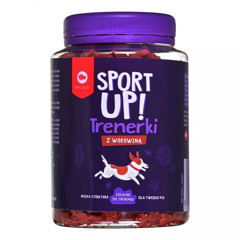 Šunų dresavimo skanėstai MACED Sport Up! Jautiena 300 g — jautienos skonio dresavimo užkandžiai suaugusiems šunims