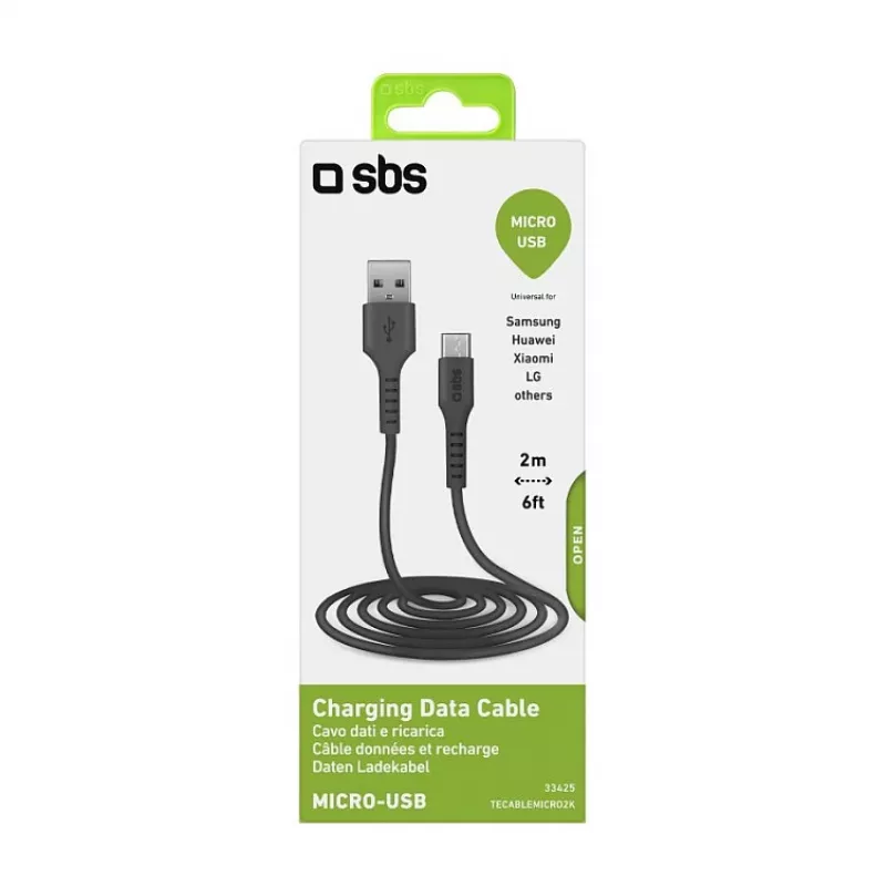 SBS TECABLEMICRO2K 2m USB A Mikro USB B Vyriškas Vyriškas Juodas USB Kabelis (TEKabelMICRO2K)