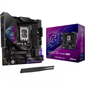 Pagrindinė plokštė ASRock Phantom Gaming Z890M Riptide WiFi — Intel Z890, LGA1851, microATX, DDR5, 4x DIMM, 256GB, Wi‑Fi 6E, 2.5Gb LAN