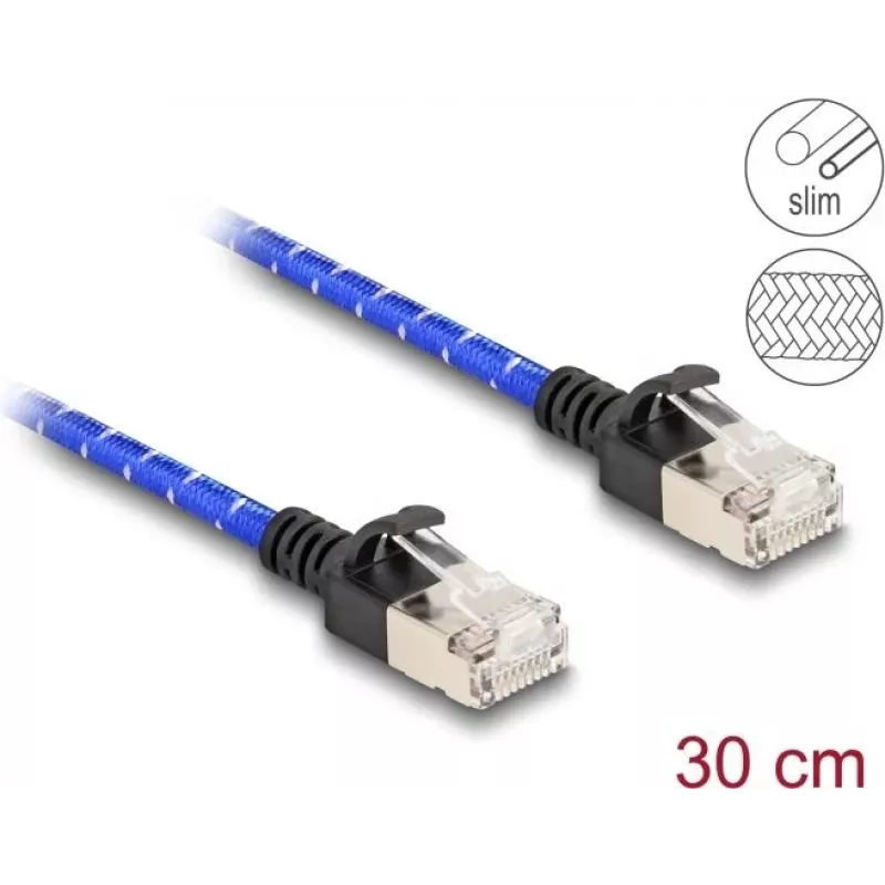 Tinklo kabelis DeLOCK RJ45 Cat.6A 0,3 m mėlynas