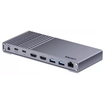 Dokų stotelė Unitek USB4 40 Gb/s 14-in-1 — USB-C, 3× USB 10 Gbps, 2× USB 5 Gbps, 2× HDMI, RJ45, PD su 120 W maitinimo adapteriu