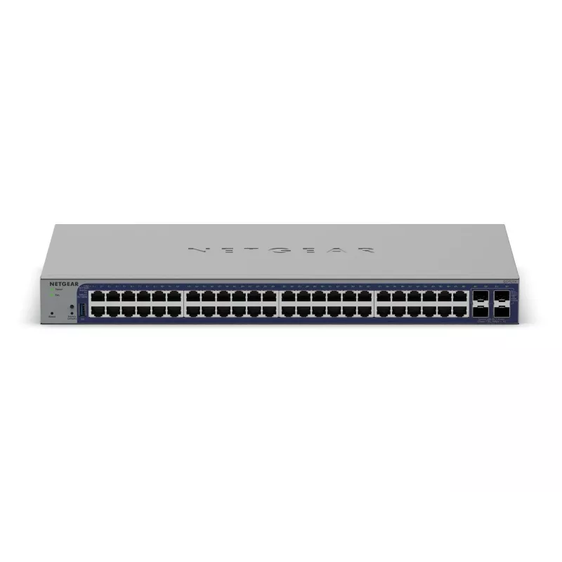 Valdomas Gigabit Ethernet komutatorius Netgear GS752TX, 48x RJ-45 10/100/1000, 10G palaikymas, 1U stovas, pilkas