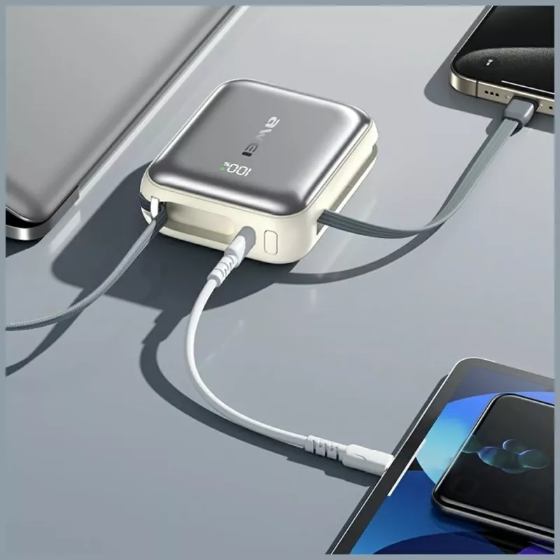 Nešiojama išorinė baterija Awei C03 20000mAh su 45 W išėjimo galia ir integruotu USB-A/USB-C laidu
