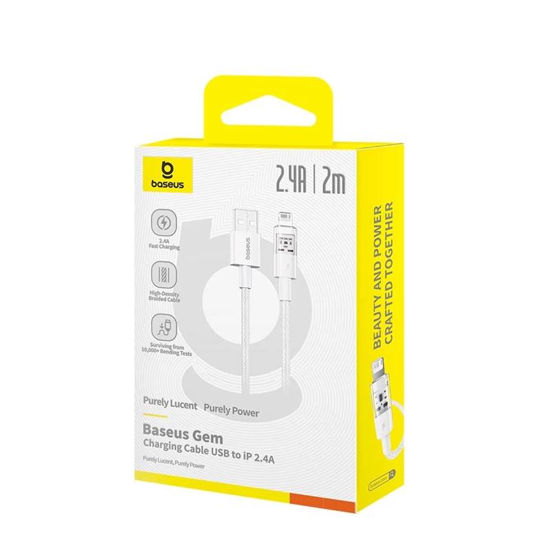 Baseus Gem USB į IP 2.4A greitojo įkrovimo kabelis 2 m Baltas