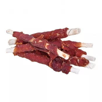 Šunų skanėstai PETITTO Duck Kebab 500 g — antienos skonio minkšti dresūros kąsneliai, 64 % baltymų, 3 % riebalų, be glitimo ir cukraus