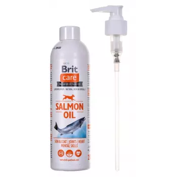 Šunų maisto papildas aliejus Brit Care Salmon Oil 250 g – skystas, be konservantų, gerina odą ir kailį