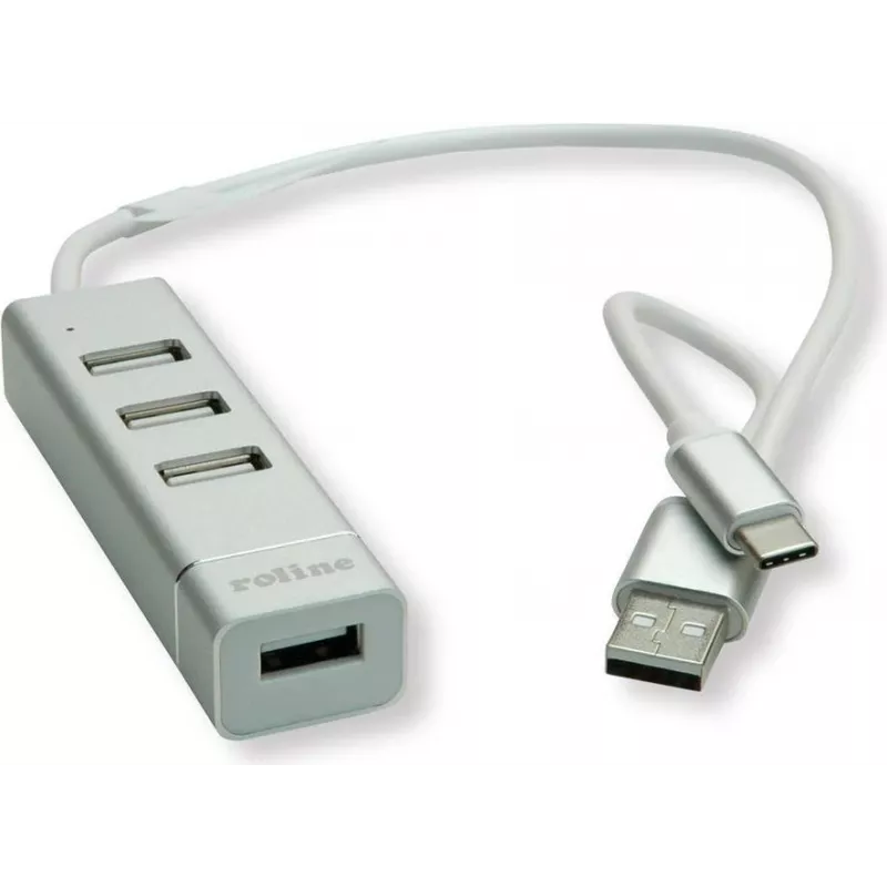 ROLINE 14.02.5037 Sąsajos šakotuvas USB 2.0 480 Mbit/s Sidabrinis - Baltas (14.02.5037)