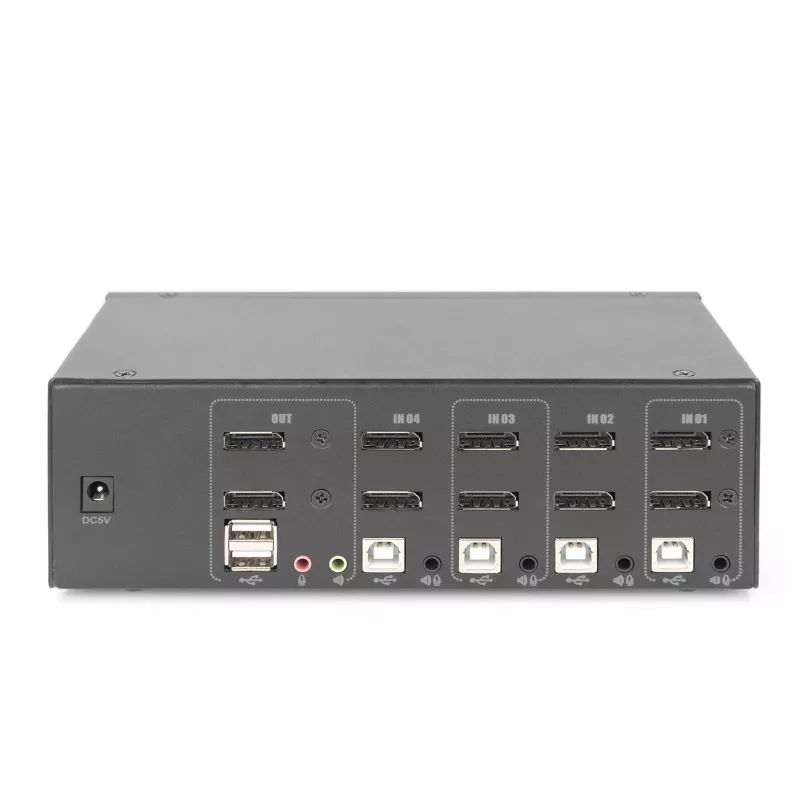 DIGITUS KVM jungiklis, 4 prievadų, dviejų ekranų, 4K, DisplayPort®