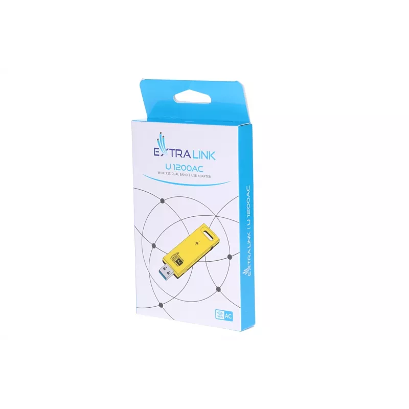 Belaidis USB adapteris Extralink U1200AC AC1200 dviejų juostų, geltonas plastikas