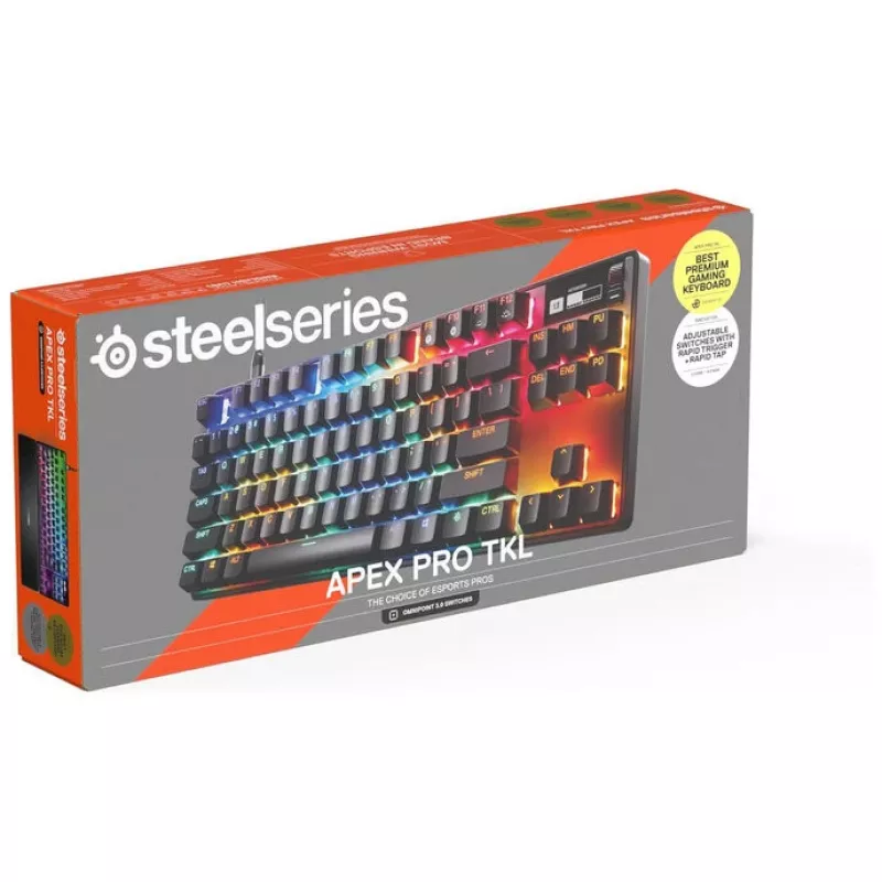 Mechaninė žaidimų klaviatūra STEELSERIES Apex Pro TKL Gen 3 OmniPoint — be skaitmeninio bloko, reguliuojamas įjungimo taškas, kompaktiškas išdėstymas