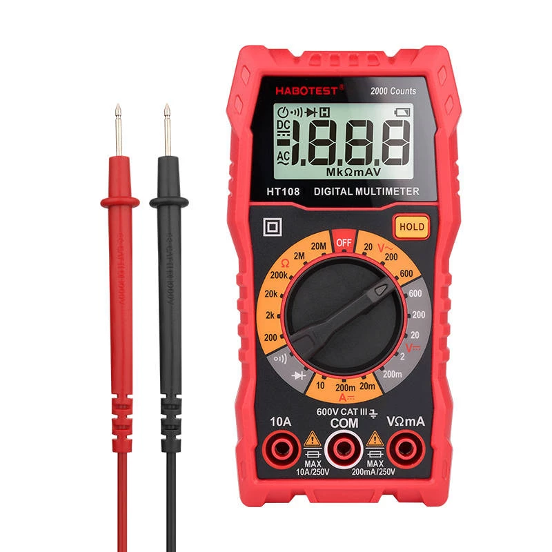 Multimetras Habotest HT108L — DC iki 600 V, AC iki 600 V, 10 A diapazonas