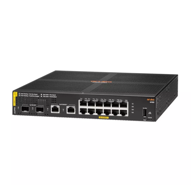 HPE Aruba Networking 6100 12G Class4 PoE 2G/2SFP+ 139W valdomas L3 gigabito eterneto (10/100/1000) maitinimas per eternetą (PoE) 1U juodas