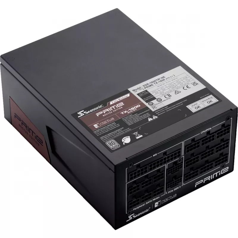PRIME TX-1600 Noctua Edition, PC maitinimo blokas juodas, 2x 12 kontaktų aukštos galios GPU, 6x PCIe, kabelių valdymas, 1600 W