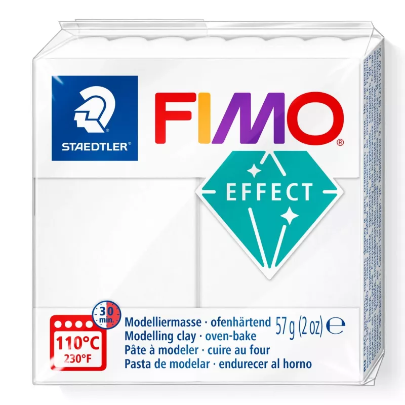 Modeliavimo molis FIMO effect white translucent 8010-014 — permatomo balto efekto, minkštas polimerinis molis, 57 g batonėlis