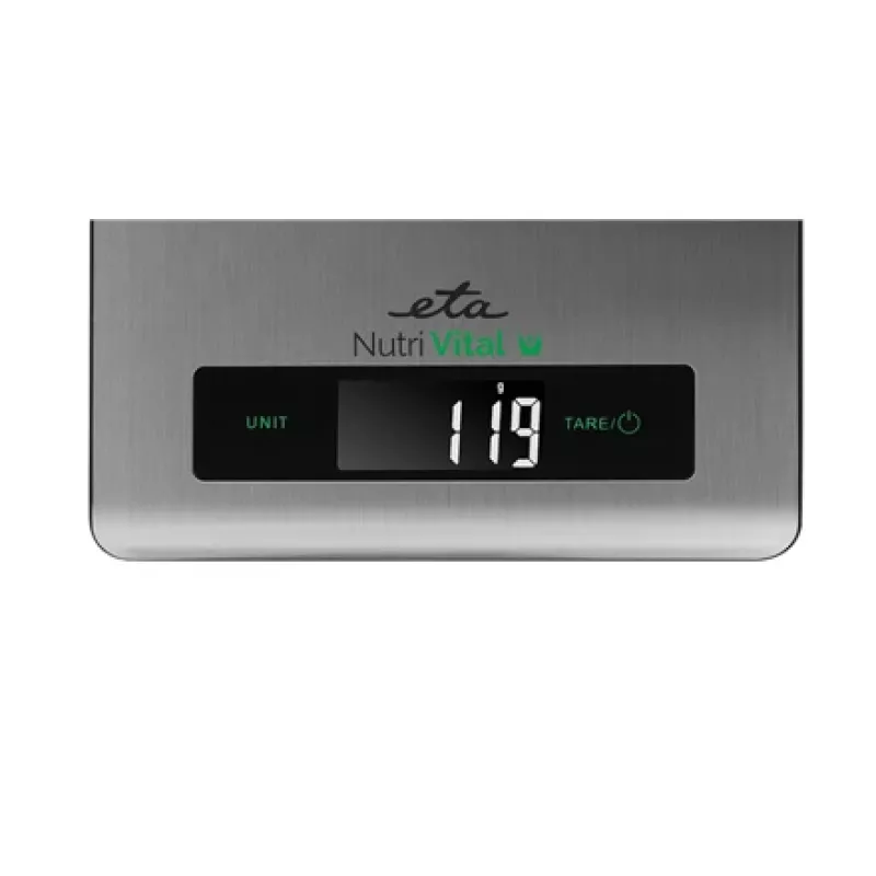 Elektroninė virtuvinė svarstyklė ETA Nutri Vital Metallic Rectangle — 5 kg talpa, 1 g tikslumas, LCD