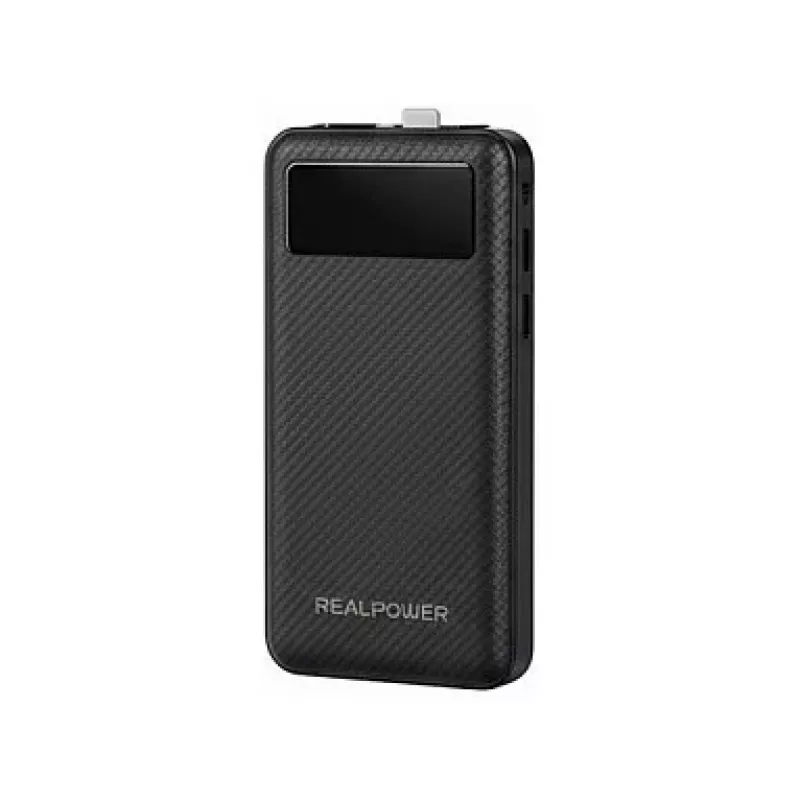 Išorinė baterija RealPower PB-10000 Plus 10 000 mAh 20 W 2×USB-A 1×USB-C juoda