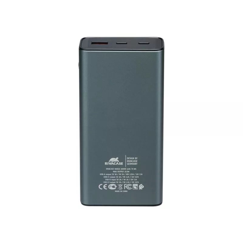 Išorinė baterija Rivacase VA1022 20000 mAh USB nešiojamas įkroviklis