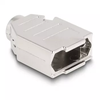 Kabelio apsauginis gaubtas DELOCK D-Sub korpusas 9 kontaktų (vyriškas/moteriškas) sidabrinis plastikinis, 31×46×16 mm