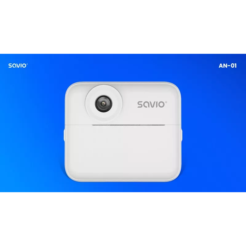 Momentinio spausdinimo fotoaparatas vaikams SAVIO AN-01, baltas, 2,4 colio LCD, MicroSDHC iki 32 GB, USB-C, 1200 mAh baterija, be integruotos blykstės