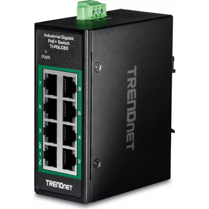 TRENDnet 8 pramoninių gigabito PoE+ DIN bėgelio mini komutatorius (TI-PGLC80)