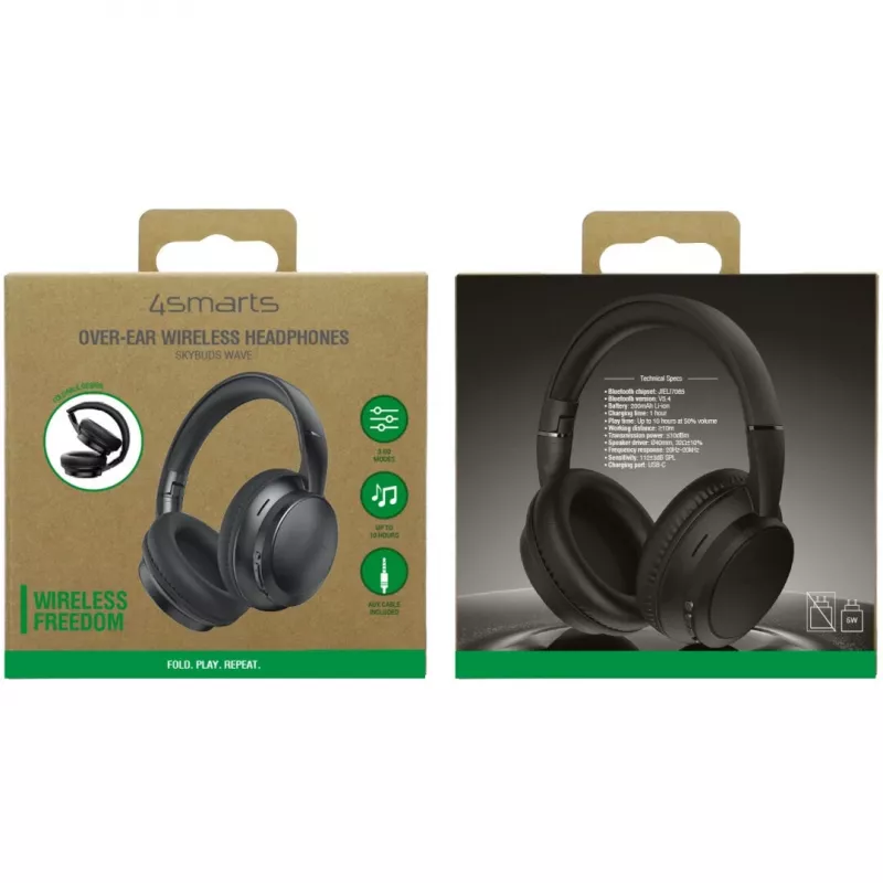 Headset 4smarts SkyBuds Wave laidinis ir belaidis Bluetooth juodas