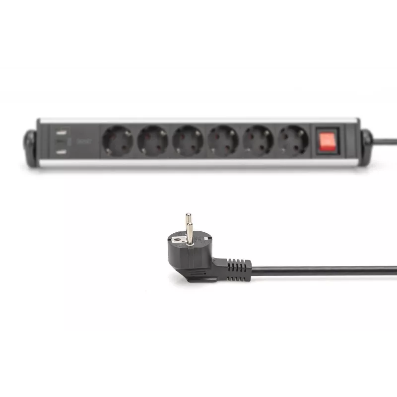 Digitus 6 krypčių biuro maitinimo juosta su 3 USB prievadais 1,5 m kabeliu
