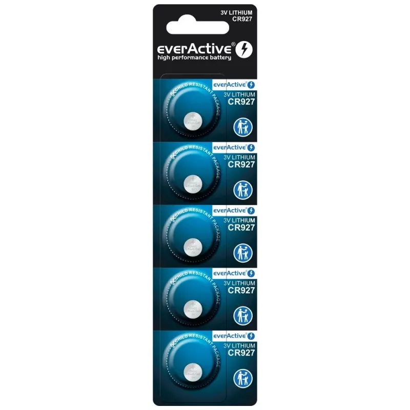 Ličio monetinė baterija everActive CR927 3V, 30 mAh, mygtuko/monetos tipo, aukštis 2,7 mm — 5 vnt. pakuotė