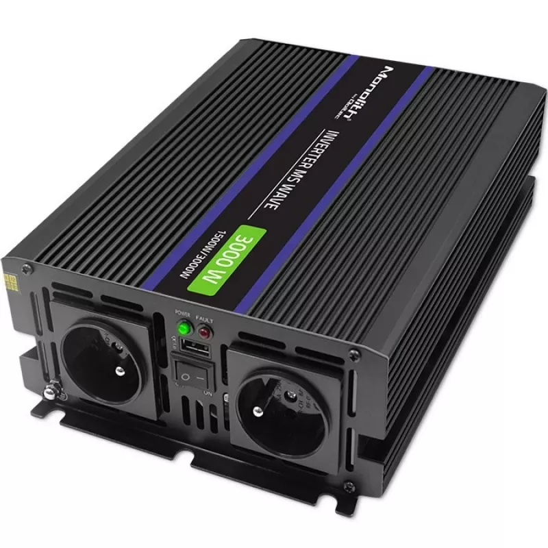 Galios keitiklis QOLTEC Monolith 3000 MS Wave, 12 V → 230 V, 1500/3000 W, su USB