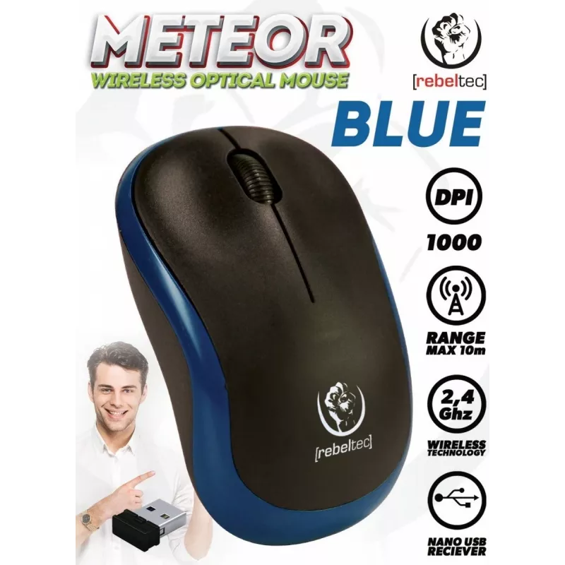 Belaidė optinė pelė Rebeltec METEOR mėlyna RBLMYS00048 USB