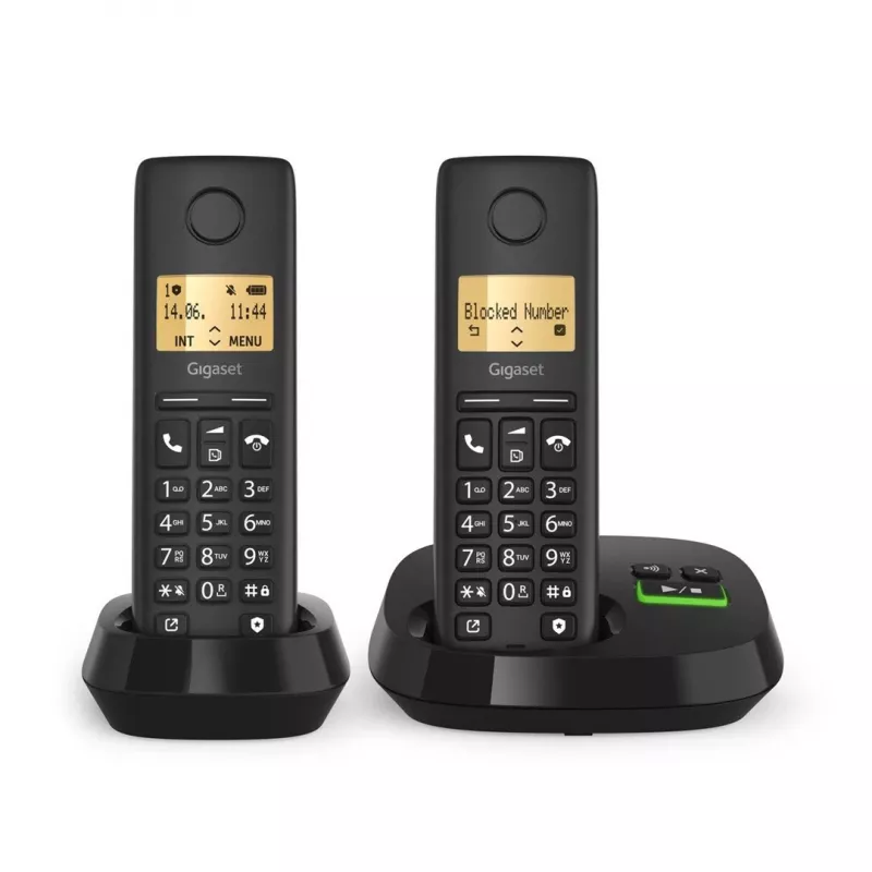 Belaidis analoginis/DECT telefonas Gigaset PURE 100A Duo — 2 rageliai, garsiakalbis, skambučio identifikavimas, 1,5 colio ekranas, juoda