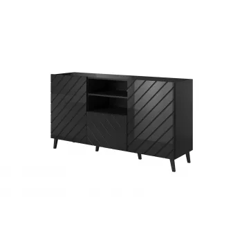 Komoda cama meble ABETO 150x42x82 cm, blizgi juoda, MDF rėmas, 1 stalčius