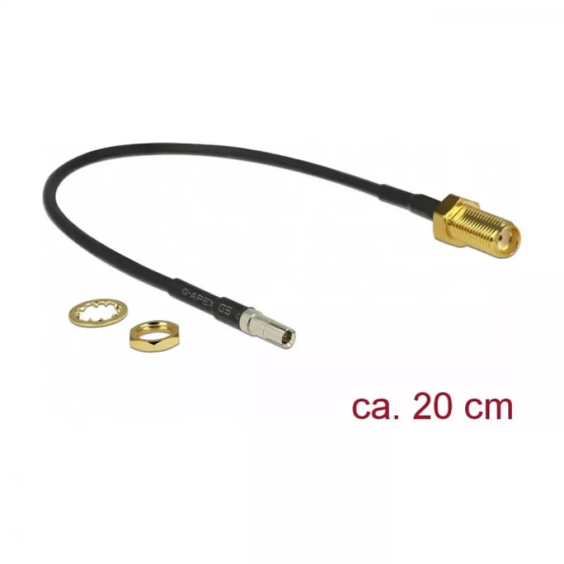 Koaksialinis kabelis DeLOCK 89912 RG-174 0,2 m TS-9 SMA Juodas
