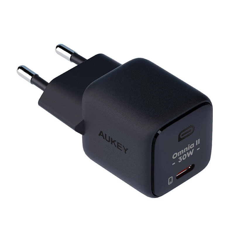 Sieninis įkroviklis Aukey PA-B1L USB-C 30W juodas — kompaktiškas USB‑C PD maitinimo adapteris