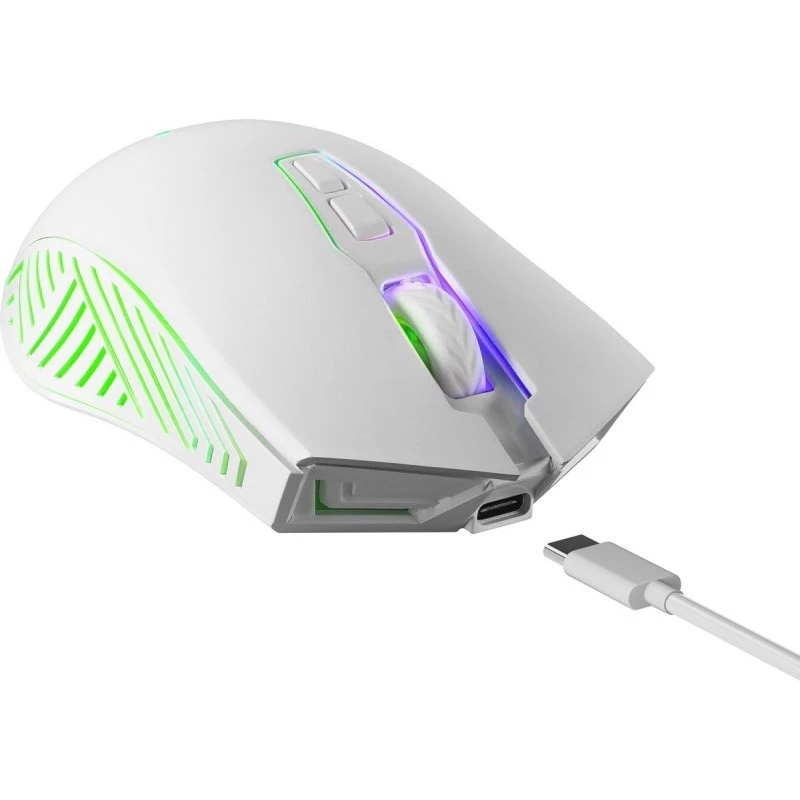 Belaidė žaidimų pelė DEFENDER Pandora White — abiem rankoms tinkama, 3200 DPI, 6 mygtukai, programuojami, optinė, USB