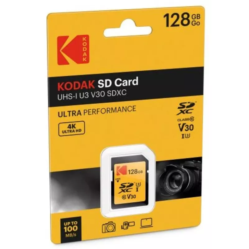 Kodak - „Flash“ atminties kortelė - 128 GB - UHS 3 klasė / 10 klasė - 650x - SDXC UHS-I (EKMSD128GXC10HPRK)