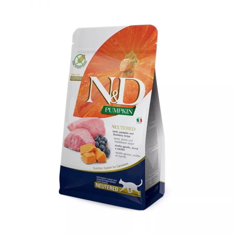 Sausas kačių maistas - FARMINA N&D CAT PUMPKIN LAMB&BLUEBERRY ADULT 300g