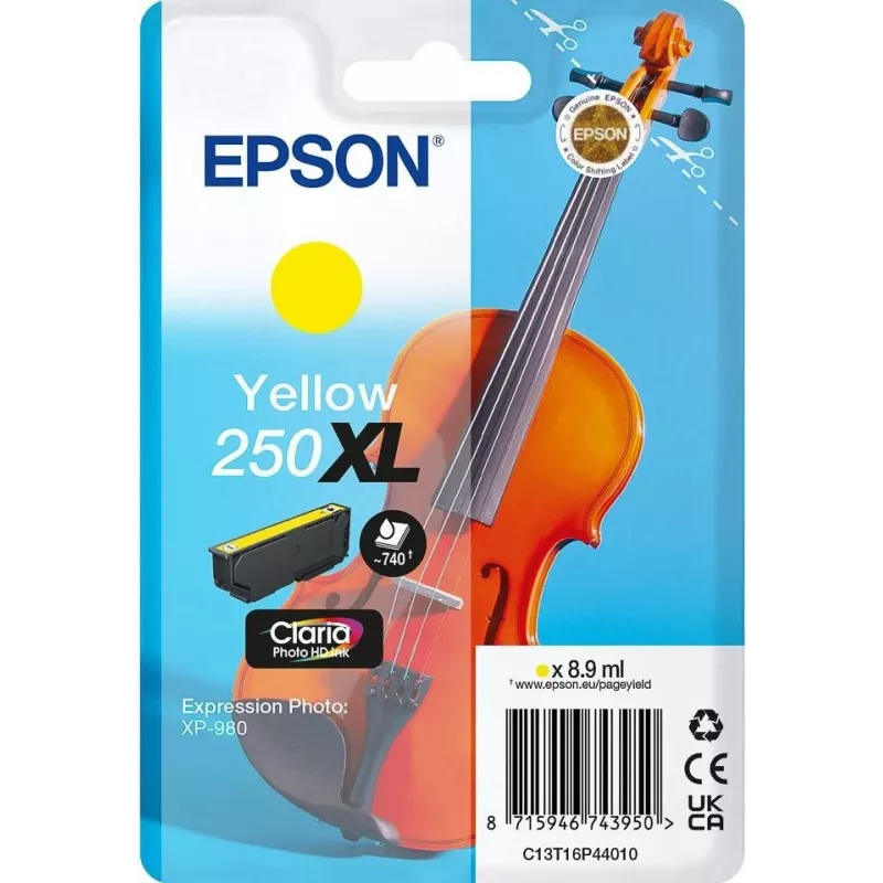 Epson 250XL Violin Claria Photo HD originali didelės (XL) išeigos geltona rašalo kasetė, 1 vnt., 8.9 ml
