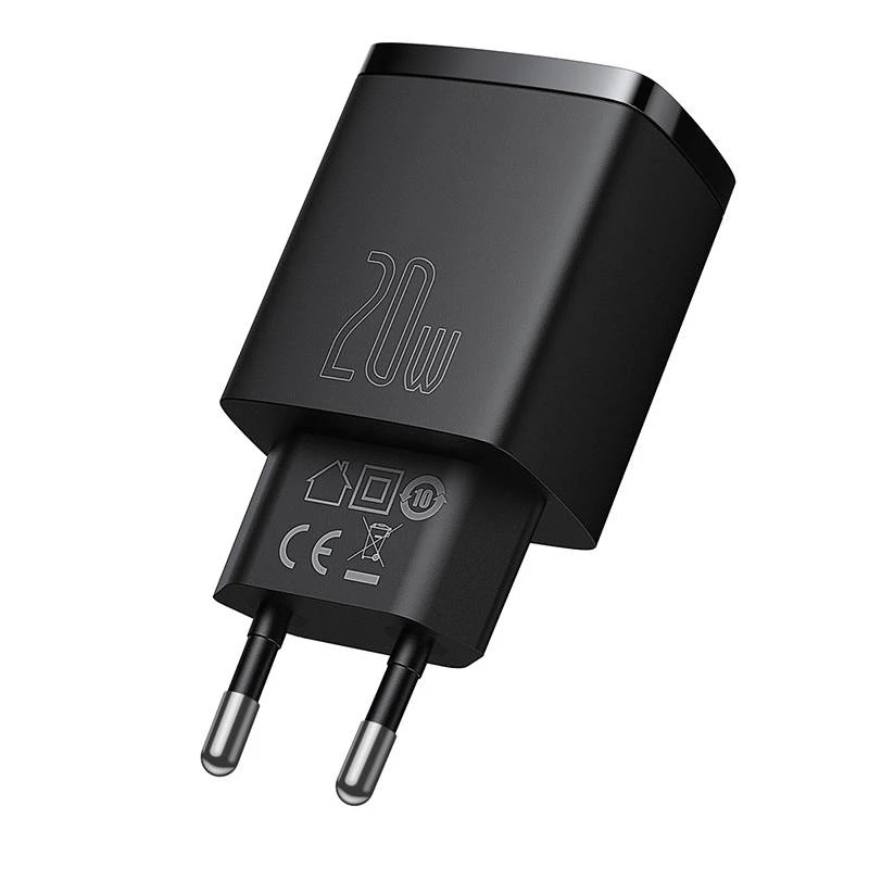 Vidinis USB greitasis įkroviklis Baseus CCXJ-B01 – 2 prievadai (USB-C PD 20W + USB-A QC3.0 18W), 100–240 V, juodas