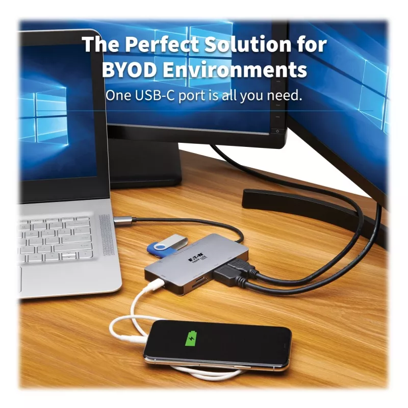 Eaton Tripp Lite USB-C Dock, Dual Display - 4K 60 Hz HDMI, USB 3.2 Gen 1, USB-A Hub, GbE, Memory Card, 100W PD Charging, Gray - docking station - USB-C - 2 x HDMI - 1GbE (U442-DOCK