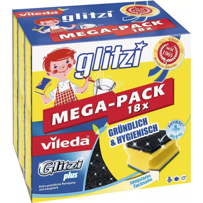 Valymo kempinė VILEDA Glitzi plus MEGA-PACK 18x — šveitimo kempinių rinkinys indams ir paviršiams