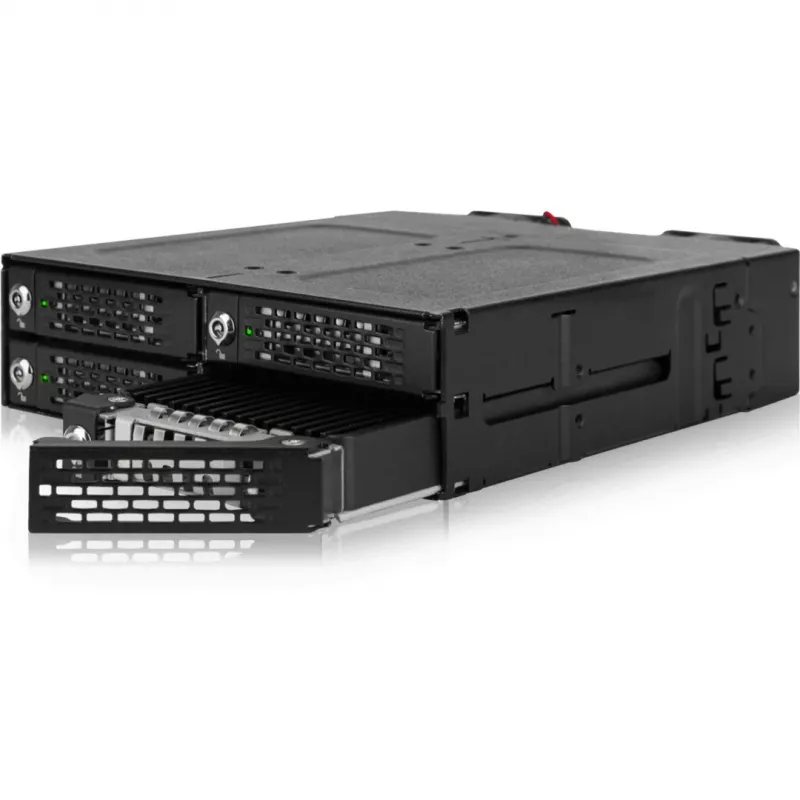 ICY DOCK - ToughArmor MB720MK-B V3 - 4x PCIe 4.0 M.2 NVMe į 4x OCuLink 1x 5,25 col. lizde, mobilus stovas, metalinis, juodas, su raktu (tri-mode suderinamas)