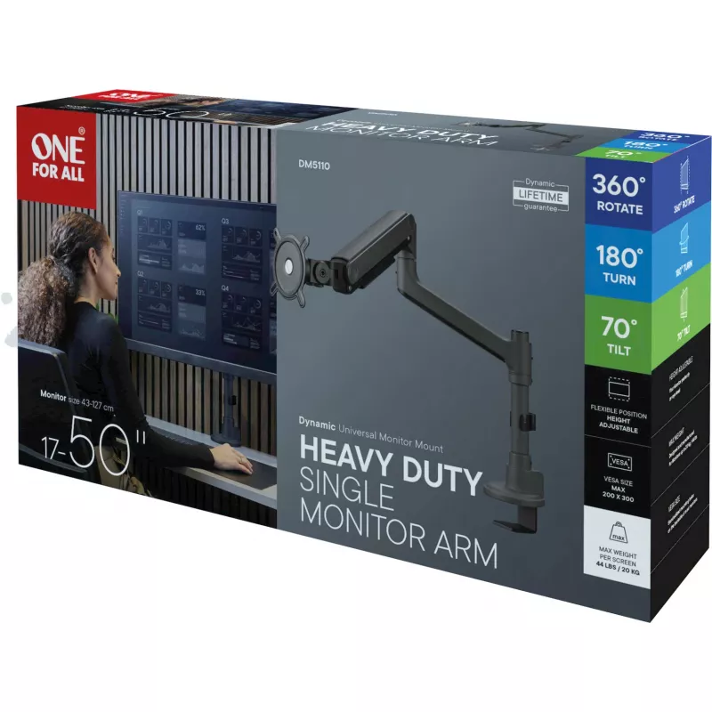 Universali sunkiųjų monitorių svirtis DM 5110 Single Heavy Duty, monitoriaus laikiklis juodas, 43–127 cm (17–50) monitoriams