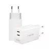Dvigubas USB lizdo adapteris 65 W, 2 x USB-C, baltas