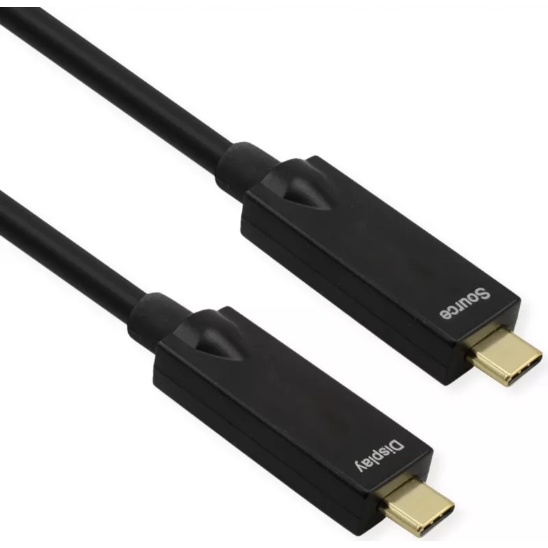 ROLINE USB 3.2 Gen 2 laidas, AOC, C-C, ST/ST, 10Gbit/s, 4K60Hz, PD (Power Delivery) 60W, juodas, 15 m