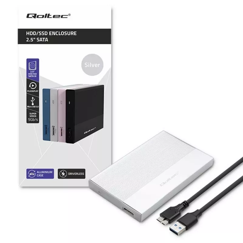 Korpusas 2,5 colio SATA SSD/HDD QOLTEC 52278 USB 3.0, palaiko iki 2 TB